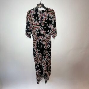 Anthro Harlyn Womens Audria‎ Jacquard Jumpsuit Black S Long Sleeve Tie Waist